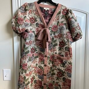 Entro Pink and Green Floral Tapestry Dress
